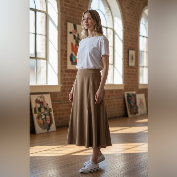 LARRY LEVINE Vintage Midi A-Line Flared Skirt in TAN/TAUPE Size 8 - Picture 4 of 4